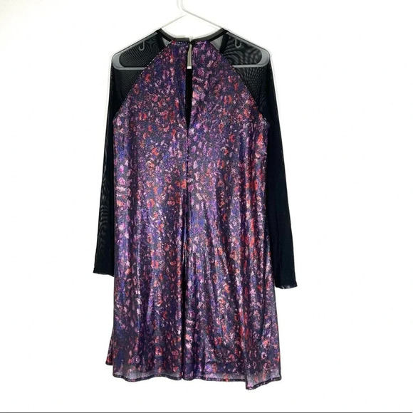 NEW RACHEL Rachel Roy Multicolor Sequin Sheer Long Sleeve Dress Size Medium - Picture 8 of 10
